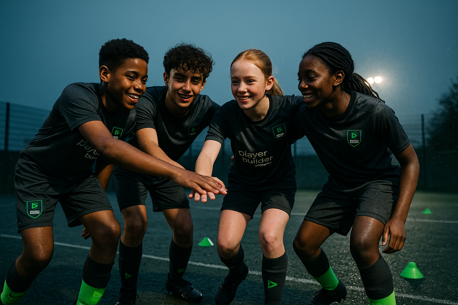 Players in street-style huddle